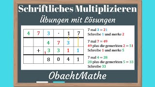 Schriftliches Multiplizieren  Übungen mit Lösungen  ObachtMathe [upl. by Peoples]