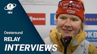 BMW IBU World Cup Biathlon Oestersund  Women relay interviews [upl. by Cherlyn]