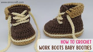 Crochet for Beginners DIY Tutorial Work Boots Baby Booties [upl. by Babb]