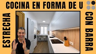 Cocina ESTRECHA madera 🌳 y blanca 🤍 EN U CJR [upl. by Hamrah]