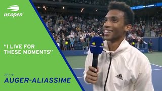 Felix AugerAliassime OnCourt Interview  2021 US Open Round 3 [upl. by Ariuqahs]