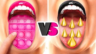 PINK VS BLACK FOOD CHALLENGE Eating Only 1 Color Challenge Wednesday VS Enid by 123 GO [upl. by Estren129]