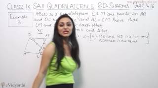 Example 13 Page No1416  Quadrilaterals RD Sharma Maths Class 9th [upl. by Leirol]