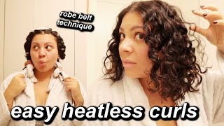 EASY OVERNIGHT HEATLESS CURLS USING A ROBE BELT  FOR ALL HAIR TYPES [upl. by Eilsehc894]