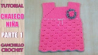 Como tejer chaleco chambrita saco sueter para niña a crochet ganchillo 13 [upl. by Hbahsur]