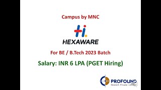 Hexaware Campus 2023 batch PGET Hiring  Salary 6 LPA [upl. by Emmi]