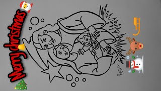 jesus birth drawing  Christmas Nativity Scene Drawing easy How to draw Baby Jesus 25 Dec [upl. by Ebneter434]