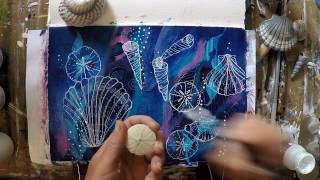 Seashells  mixed media painting demonstration [upl. by Lleunamme]