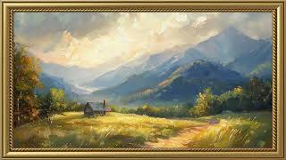 Vintage Farmhouse in the Mountains Painting  Gold Frame TV Art Screensaver for TV Wallpaper [upl. by Arayc]