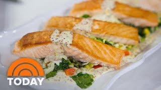 Make Giada De Laurentiis’ PanRoasted Salmon With Summer Orzo Succotash  TODAY [upl. by Harwell932]