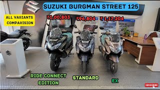 2024 Suzuki Burgman Street 125 Standard VS Ride Connect Edition VS EX Review🔥  Motor Soul [upl. by Phineas]