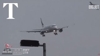 Shaky landings at Londons Heathrow airport as Storm Isha approaches [upl. by Ecirehc]