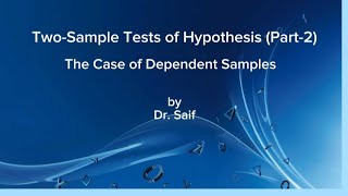 TwoSample Tests of Hypothesis Part2 [upl. by Leesen793]