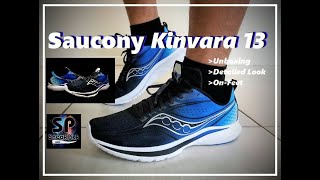 Saucony Kinvara 13 BlackBlue Sand  Unboxing  Detailed Look  OnFeet [upl. by Christenson]