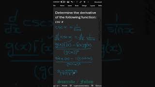 Determining derivative of cosec x function [upl. by Etnoved]