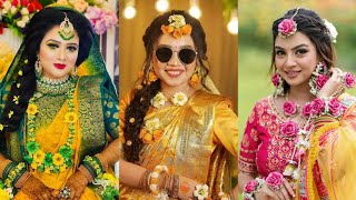 Top 50 Bangladeshi Bridal Look  Gaye Holud Makeup Outfits amp Flower Jewellery Ideas  bridallooks [upl. by Serica]