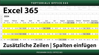 Zusätzliche Zeilen  Spalten im Jahreskalender ganz einfach  Excel 365 Tutorial [upl. by Sumer]