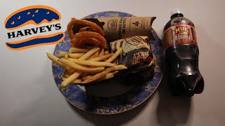 HARVEYS ANGUS BURGER WCHEESE amp BACON FRINGS APPLE PIE amp MUG ROOT BEER ASMR MUKBANG [upl. by Margarita159]