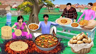 Roti Aloo Curry Cooking on Charcoal Fire Hindi Kahaniya Moral Stories New Funny Hindi Comedy Video [upl. by Giralda]