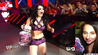 WWE Raw April 7 2014 Paige DEBUT vs AJ LEE Divas Championship match Live Commentary [upl. by Allegna]