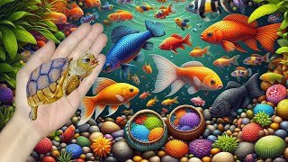 catching fish colorful fish goldfish koi fish betta fish turtles crabs catfish [upl. by Lartnom]