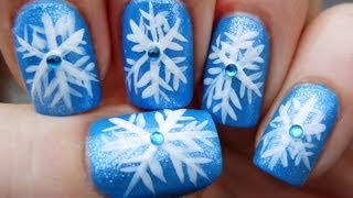 Easy Snowflake Nails for Winter Nail Art Tutorial [upl. by Dewhirst545]