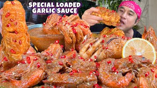 Spicy Giant Squid amp Shrimp with Special Loaded Garlic Sauce Mukbang [upl. by Chainey]