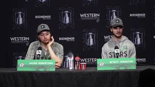 Dallas Stars Jason Robertson amp Wyatt Johnston PreGame Interview Game 2 vs Oilers WCF [upl. by Unhsiv]