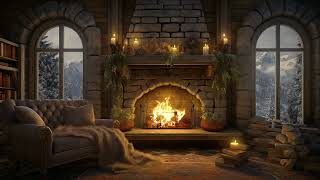 Winter Cozy Room in Snowy day ❄️ Fireplace Sounds in Cozy Cabin 🔥 Gentle Jazz for Relax amp Sleep [upl. by Atinek591]