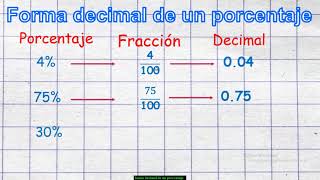 CONVERTIR UN PORCENTAJE A FRACCION Y A DECIMAL [upl. by Halima309]