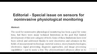 Editorial Special issue on sensors for noninvasive physiological monitoring [upl. by Gnil]