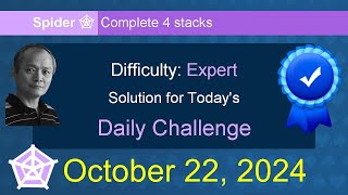 Microsoft Solitaire Collection Spider  Expert  October 22 2024 [upl. by Jacky]