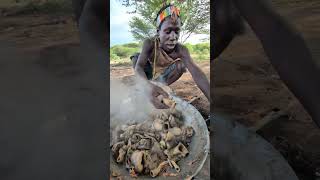 Hadzabe tribe prepare their favorite meal in Forest hadzabetribe villagelife favoritefood food [upl. by Coppins]