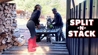 Splitting amp Stacking Firewood into Woodshed [upl. by Nywroc]