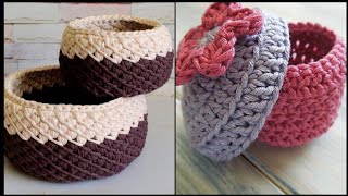 Easy Modern Storage Basket Crochet Patterns By Sigoni Macaroni Flowers Baskits Home Decor Esty [upl. by Merry]