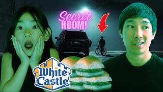 SECURITY GUARD Catches Us Eating White Castle  Secret Room in The Trunk [upl. by Odrude]