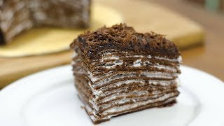 EGGLESS CHOCOLATE CREPE CAKE I Without Oven [upl. by Verneuil]