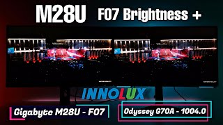 Gigabyte M28U Vs Samsung Odyssey G70A G50A and G7 Monitors M28U F07 Firmware Brightness Increase [upl. by Tasiana]