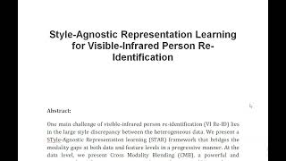 Style Agnostic Representation Learning for Visible Infrared Person Re Identification [upl. by Ahsiemac]