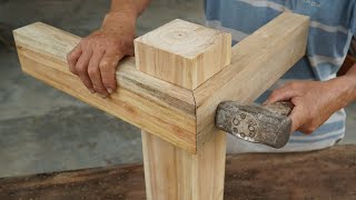 EXTREME SIMPLE Traditional Japanese Wood Joinery  Hand Cut ThreeWay Wood Joints Structure [upl. by Ladnyc841]