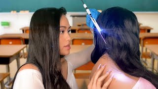 ASMR Girl Who’s OBSESSED With You Gives U Scalp Check  Back Scratch in Class Hair Play Gum Chewing [upl. by Carrie309]