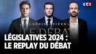 Législatives 2024  le replay du débat entre Gabriel Attal Jordan Bardella et Manuel Bompard [upl. by Abott127]