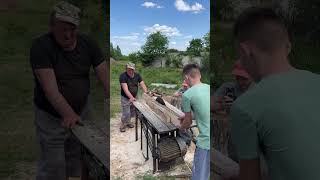 Cutting Beams on a SelfMade Circular Saw saw cutting beams wood circular work [upl. by Rosa528]