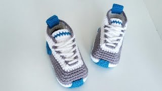 ПИНЕТКИ КРОССОВКИ КРЮЧКОМ 12 СМ СПОСОБ №2  BOOTIES HÄKELN BABY  BABYSCHUHE [upl. by Cary]