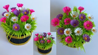 DIY Flower Pot Decorative Showpiece  Paper Craft  Easy Home Decor Ideas  Flower Pot Making ideas [upl. by Nylesaj]