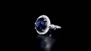 Star Sapphire amp Moissanite Halo MoonStar Ring In Rhodium over Sterling Silver 650ctw [upl. by Enohpesrep]