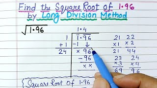 Square Root of 196 by Long Division Method  vargmul  decimal number [upl. by Jempty]