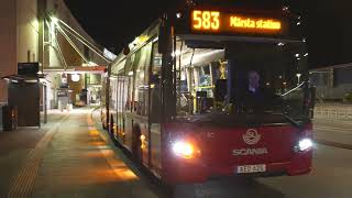 Sweden Stockholm bus 583 night ride from Arlanda Airport to Märsta Station [upl. by Kemppe]