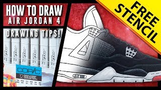 HOW TO DRAW Air Jordan 4  Step By Step w FREE Stencil [upl. by Dimo]