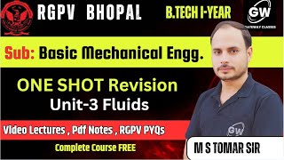 BME UNIT 3 Fluids I One Shot I Basic Mechanical Engg I by M s Tomer Sir I Gateway Classes RGPV [upl. by Martie]